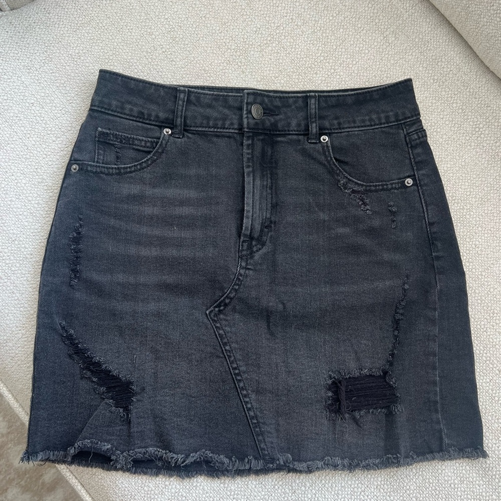 Black Distressed Denim Mini Skirt